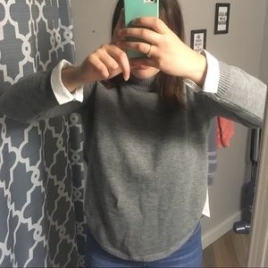 Grey mock turtleneck sweater with chiffon back